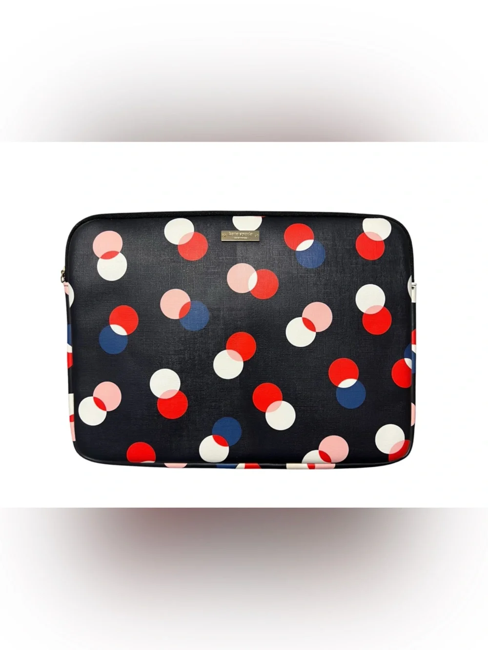 Kate Spadr Navy Tablet Sleeve with Red, White, Pink & Blue Dot Print